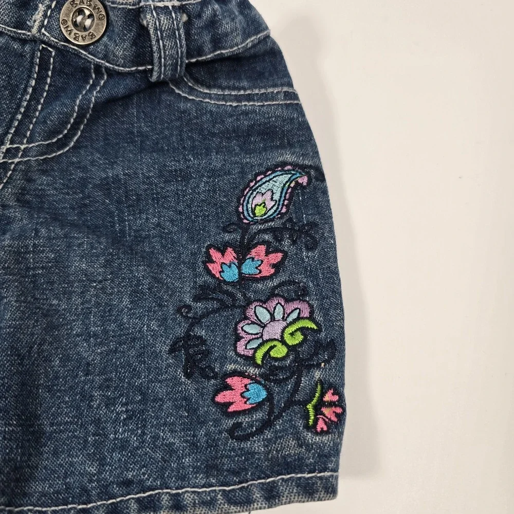 Build A Bear Jean Shorts Denim Elastic Waist Button Tail Hole Embroidery Paisley